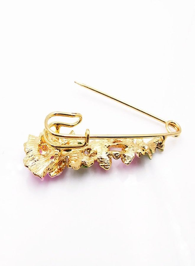 IS4U Crystal Flower Brooch Sweater Shawl Brooch Collar Safety Pin Stylish Chic Multi-colored Tulip Flower Pin Rhinestone Enamel Broochs Wedding Party Accessories Jewelry for Women (Pink) - Image 5